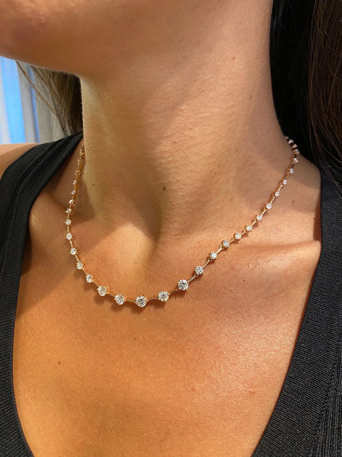 14k rose gold round tennis lab grown diamond necklace, detailed close-up showing fine craftsmanship