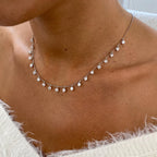 14k gold round prong-set lab grown diamond necklace, side profile view showing fine craftsmanship