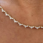 14k yellow gold round pave-set lab grown diamond necklace, detailed close-up showing fine craftsmanship