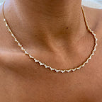 14k yellow gold round pave-set lab grown diamond necklace, side profile view showing fine craftsmanship
