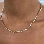 14k yellow gold round pave-set lab grown diamond necklace, top angle view showing fine craftsmanship