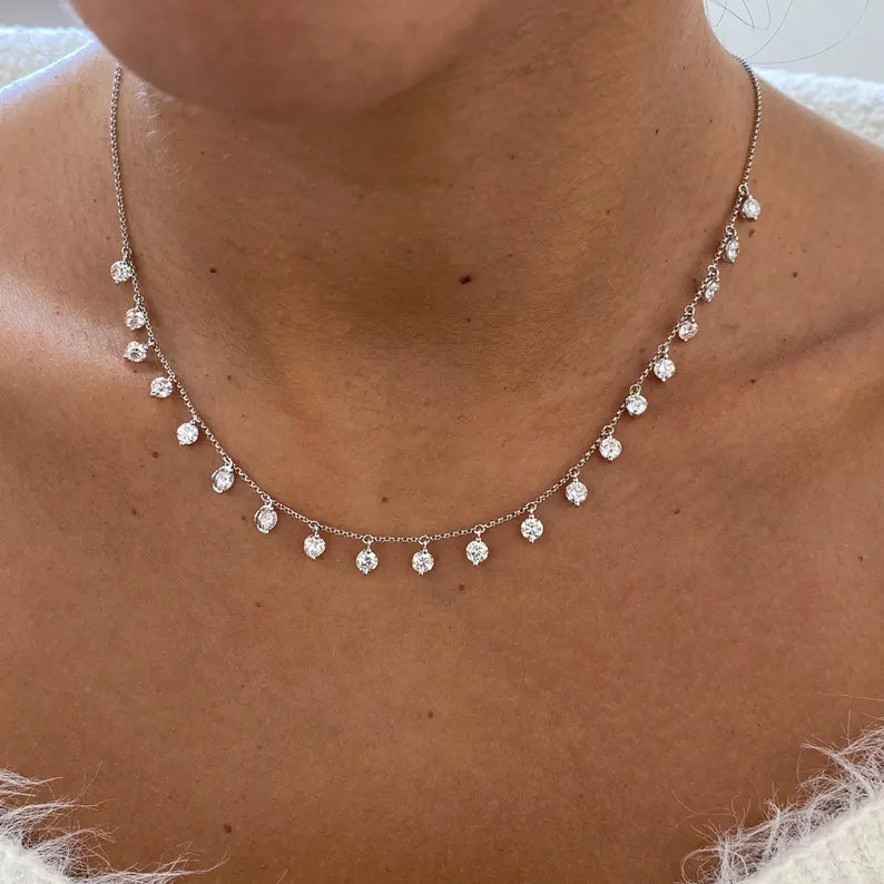 14k gold round prong-set lab grown diamond necklace, front view showing fine craftsmanship