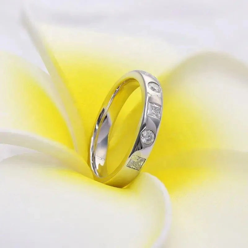 14k gold stackable lab grown diamond wedding band, side profile view showing fine craftsmanship