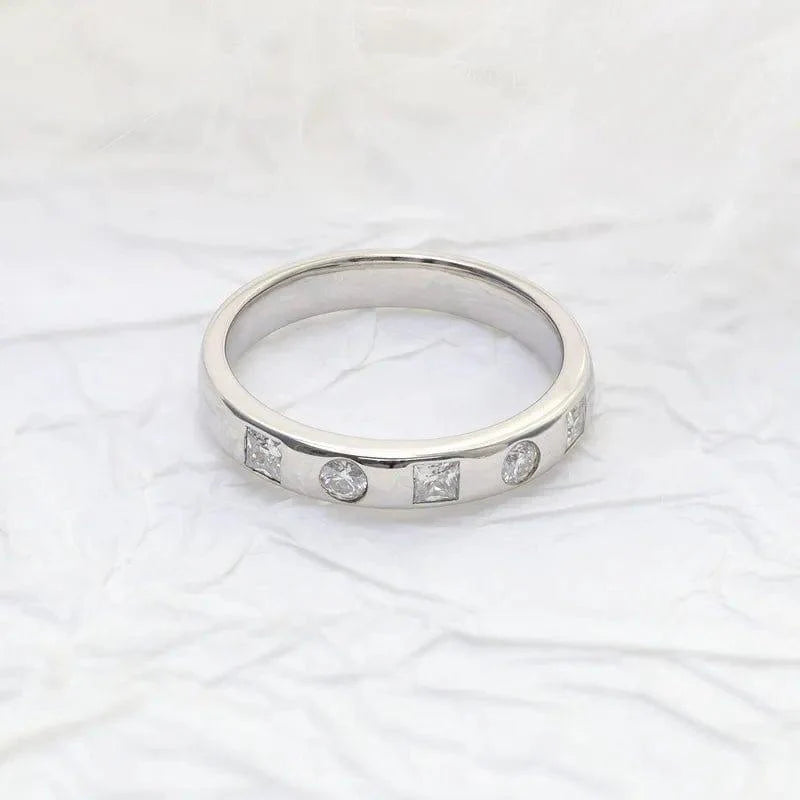 14k gold stackable lab grown diamond wedding band, front view showing fine craftsmanship