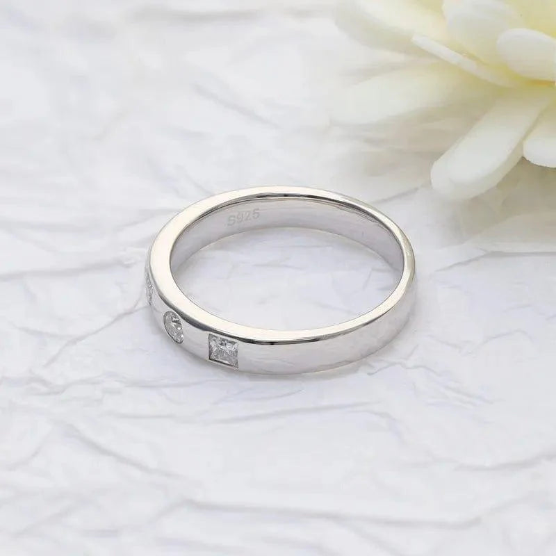 14k gold stackable lab grown diamond wedding band, top angle view showing fine craftsmanship