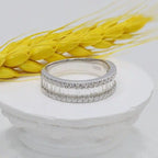 14k gold lab grown diamond wedding band, front view showing fine craftsmanship with brilliant sparkle