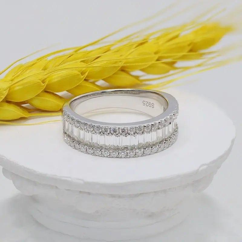 14k gold lab grown diamond wedding band, front view showing fine craftsmanship with brilliant sparkle