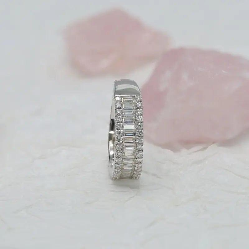 14k gold lab grown diamond wedding band, side profile view showing fine craftsmanship