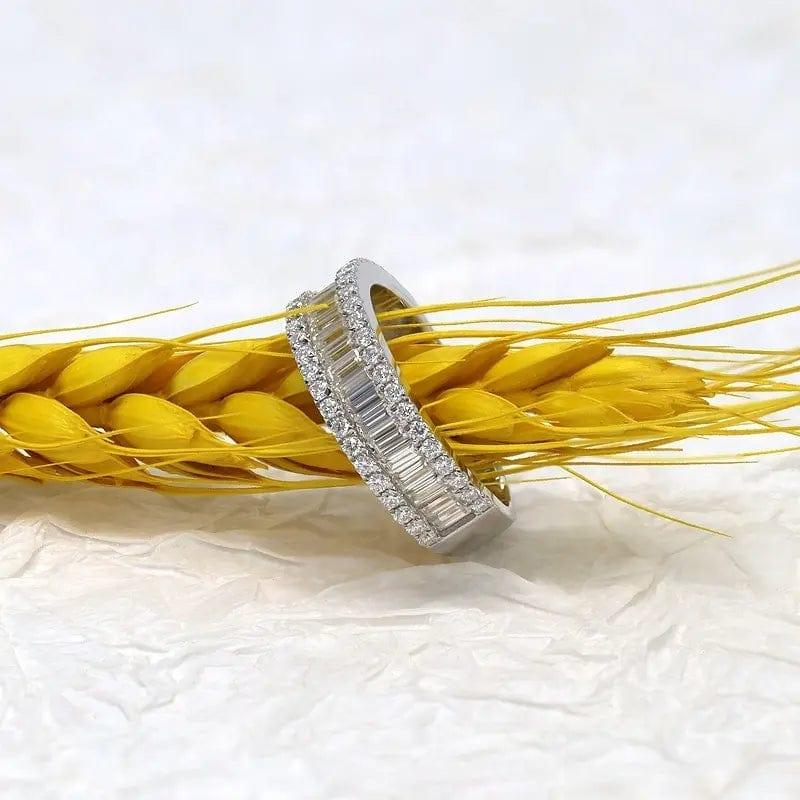 14k gold lab grown diamond wedding band, top angle view showing fine craftsmanship