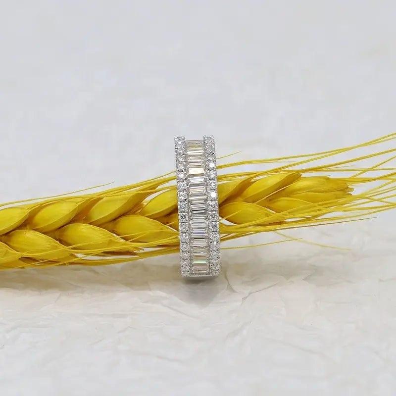 14k gold lab grown diamond wedding band, three-quarter view showing fine craftsmanship