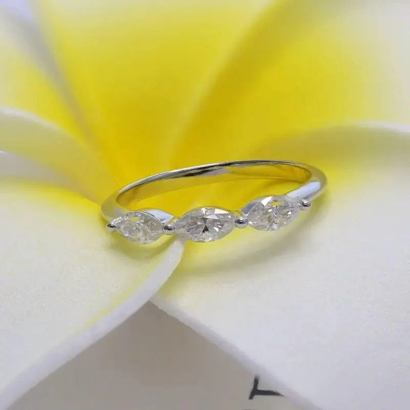 14k gold marquise lab grown diamond wedding band, front view showing fine craftsmanship