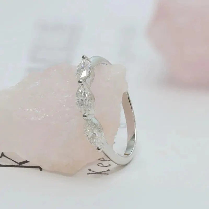 14k gold marquise lab grown diamond wedding band, side profile view showing fine craftsmanship