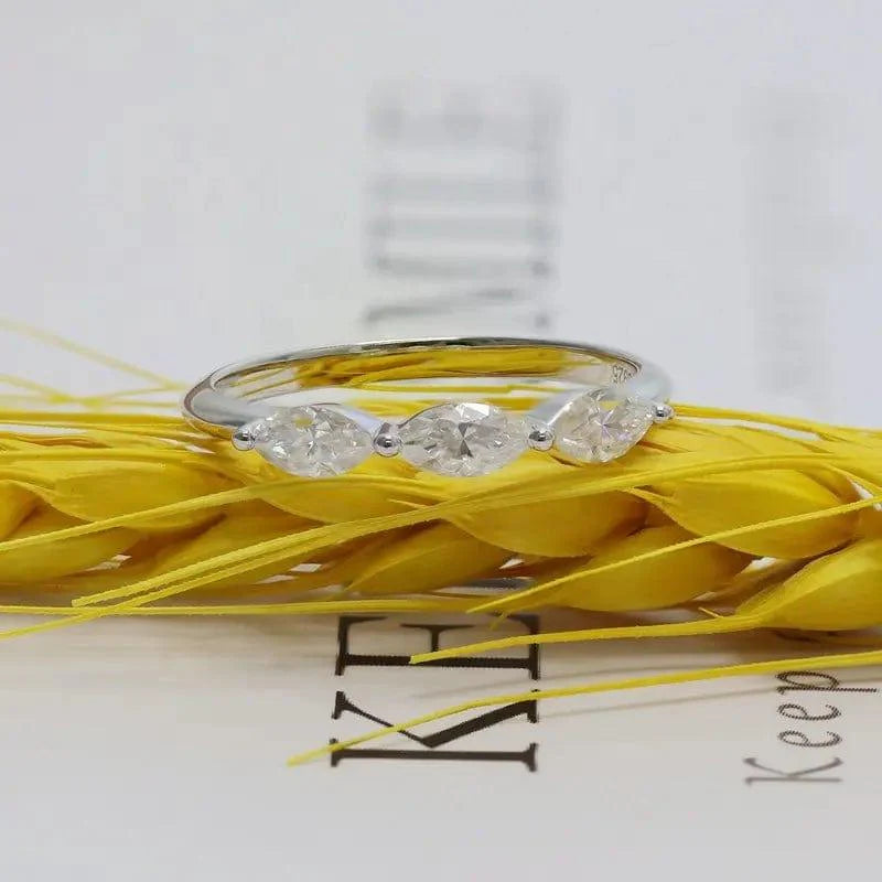 14k gold marquise lab grown diamond wedding band, three-quarter view showing fine craftsmanship