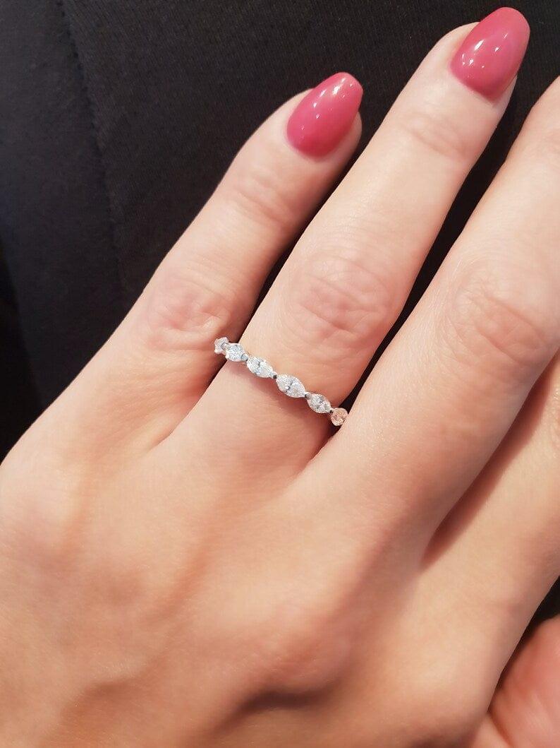 14k gold marquise stackable lab grown diamond eternity band, sparkle detail shot showing fine craftsmanship