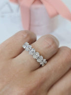 14k gold oval lab grown diamond eternity band, sparkle detail shot showing fine craftsmanship