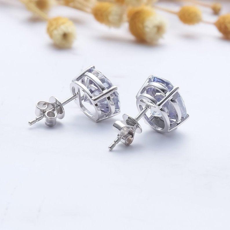 14k gold oval screw back lab grown diamond stud earrings, side profile view showing fine craftsmanship