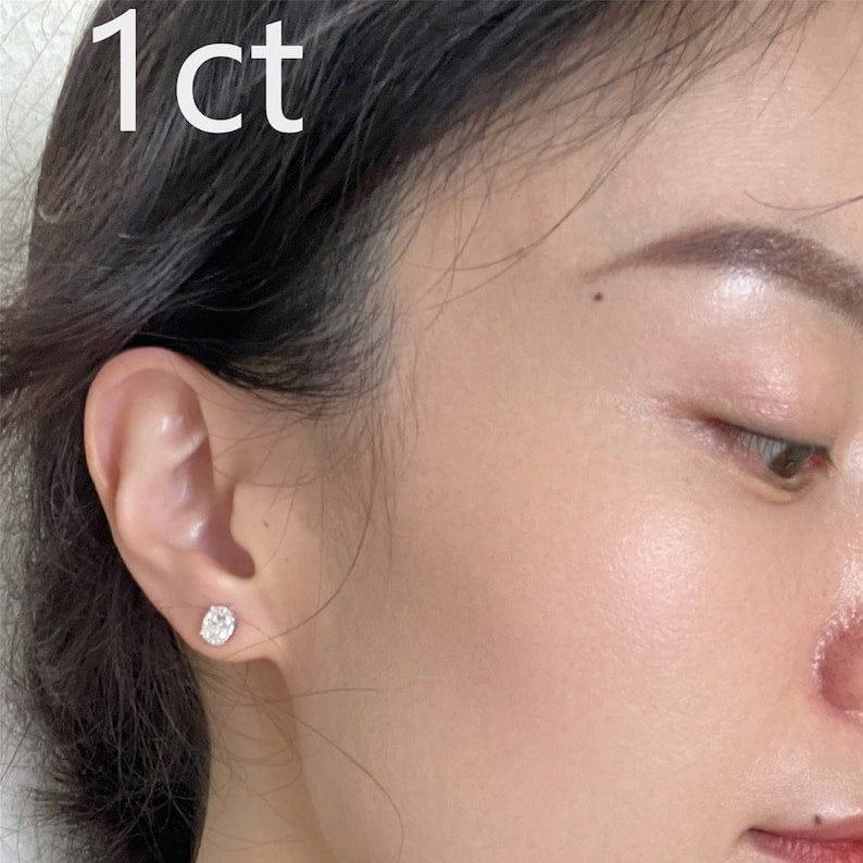 14k gold oval screw back lab grown diamond stud earrings, sparkle detail shot showing fine craftsmanship