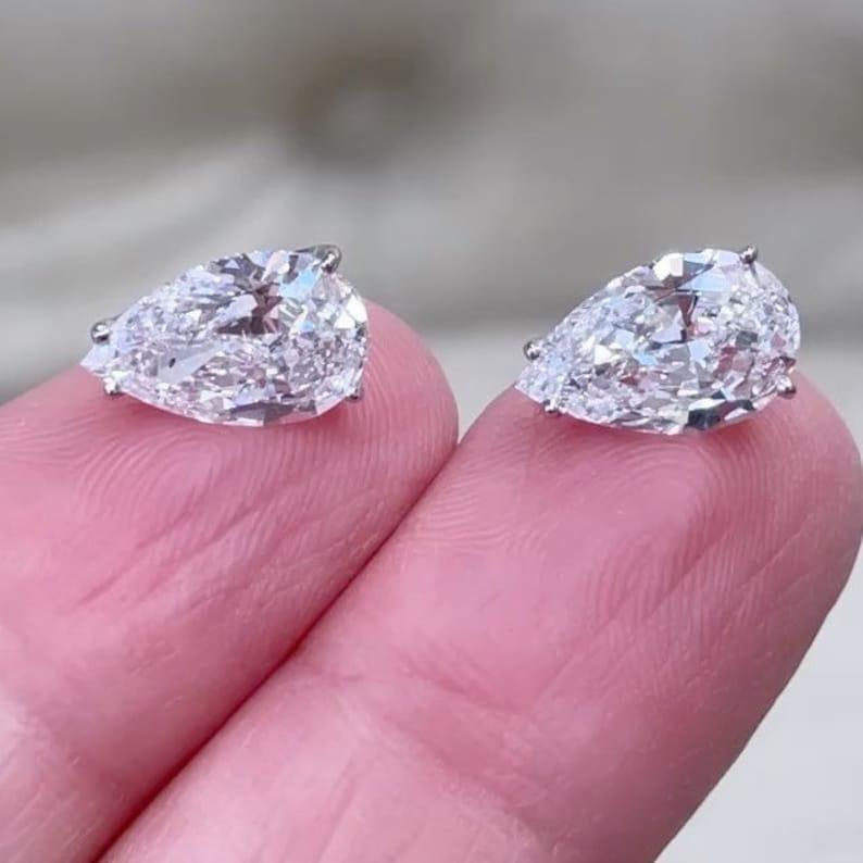 14k gold pear screw back lab grown diamond stud earrings, front view showing fine craftsmanship