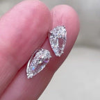 14k gold pear screw back lab grown diamond stud earrings, sparkle detail shot showing fine craftsmanship