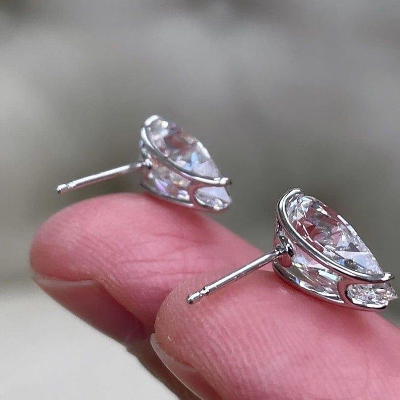 14k gold pear screw back lab grown diamond stud earrings, three-quarter view showing fine craftsmanship
