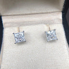 14k gold princess screw back lab grown diamond stud earrings, detailed close-up showing fine craftsmanship