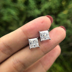 14k gold princess screw back lab grown diamond stud earrings, top angle view showing fine craftsmanship