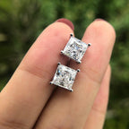 14k gold princess screw back lab grown diamond stud earrings, sparkle detail shot showing fine craftsmanship