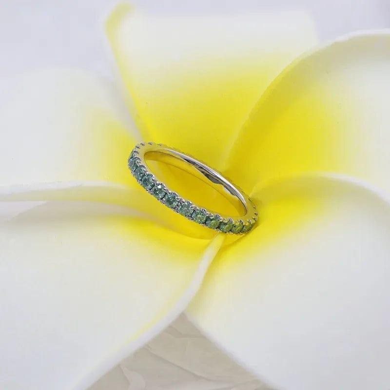 14k gold round stackable lab grown diamond wedding band, front view showing fine craftsmanship