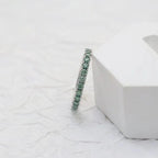 14k gold round stackable lab grown diamond wedding band, top angle view showing fine craftsmanship