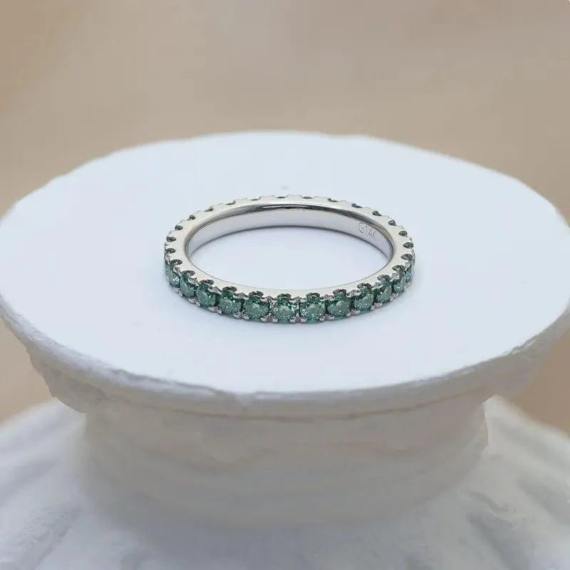 14k gold round stackable lab grown diamond wedding band, sparkle detail shot showing fine craftsmanship