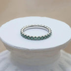 14k gold round stackable lab grown diamond wedding band, detailed close-up showing fine craftsmanship