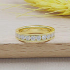 14k gold round channel-set lab grown diamond wedding band, front view showing fine craftsmanship