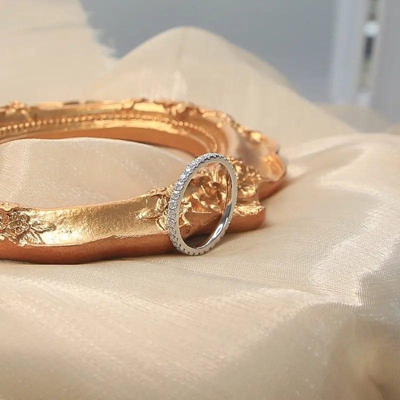 14k gold round lab grown diamond wedding band, detailed close-up showing fine craftsmanship for elegant everyday wear