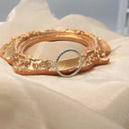 14k gold round lab grown diamond wedding band, styled on model showing fine craftsmanship for elegant everyday wear