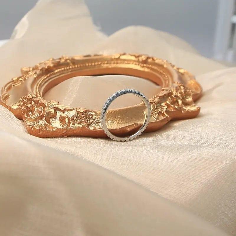 14k gold round lab grown diamond wedding band, styled on model showing fine craftsmanship for elegant everyday wear