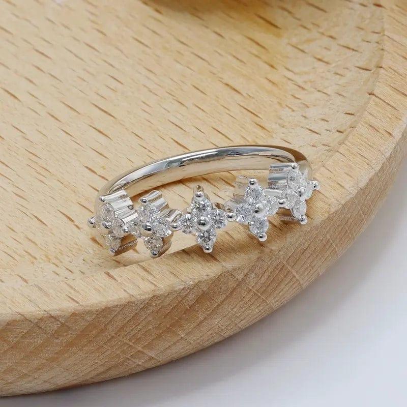 14k gold round dainty lab grown diamond wedding band, front view showing fine craftsmanship