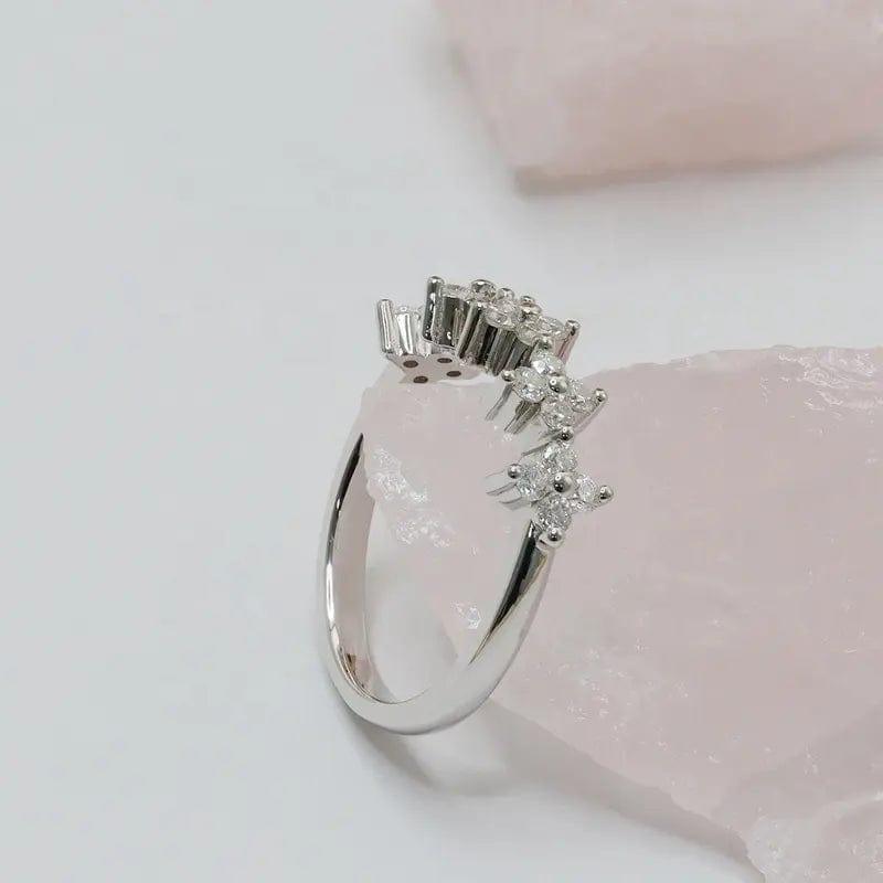14k gold round dainty lab grown diamond wedding band, styled on model showing fine craftsmanship