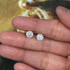 14k gold round prong-set lab grown diamond stud earrings, detailed close-up showing fine craftsmanship