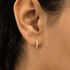 14k gold round lab grown diamond hoop earrings, detailed close-up showing fine craftsmanship