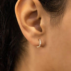 14k gold round lab grown diamond hoop earrings, top angle view showing fine craftsmanship