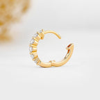 14k gold round lab grown diamond hoop earrings, three-quarter view showing fine craftsmanship
