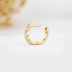 14k gold round lab grown diamond hoop earrings, lifestyle shot showing fine craftsmanship