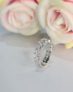 14k gold round stackable lab grown diamond eternity band, sparkle detail shot showing fine craftsmanship