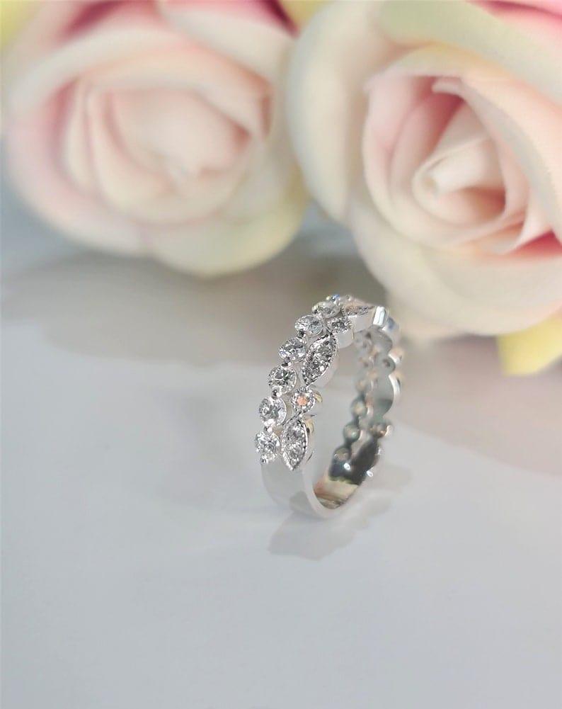 14k gold round stackable lab grown diamond eternity band, sparkle detail shot showing fine craftsmanship