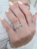14k gold round stackable lab grown diamond eternity band, macro detail view showing fine craftsmanship
