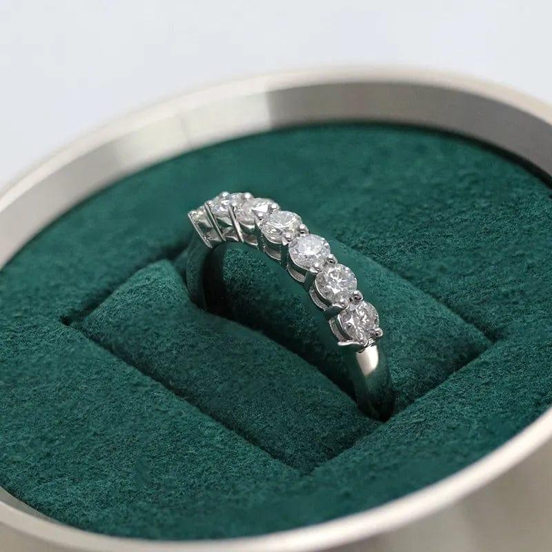14k gold round stackable lab grown diamond wedding band, front view showing fine craftsmanship with brilliant sparkle