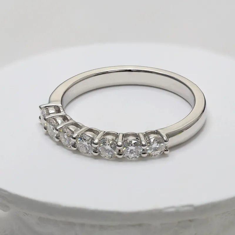 14k gold round stackable lab grown diamond wedding band, styled on model showing fine craftsmanship with brilliant sparkle