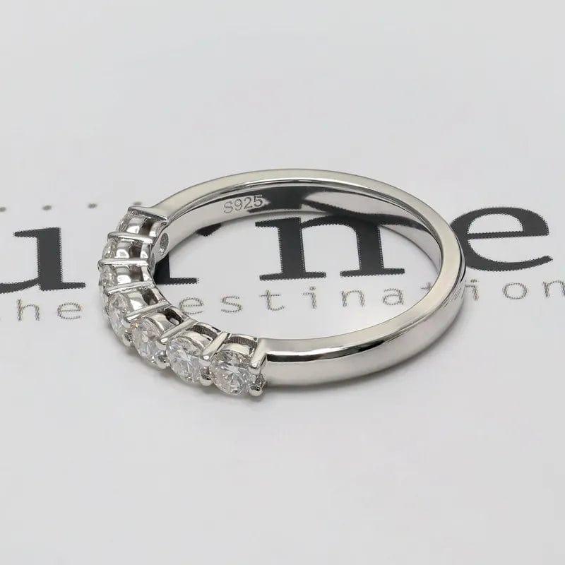 14k gold round stackable lab grown diamond wedding band, three-quarter view showing fine craftsmanship with brilliant sparkle