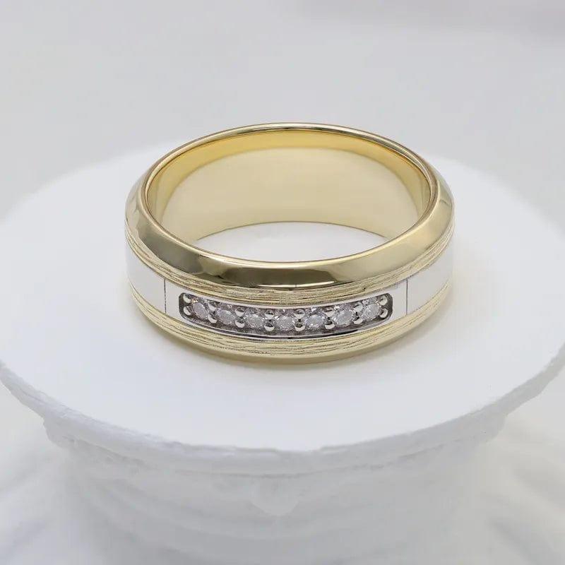 14k gold round two-tone lab grown diamond wedding band, front view showing fine craftsmanship