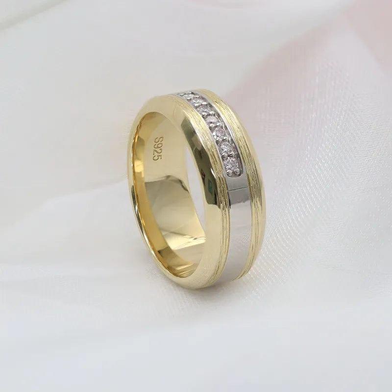 14k gold round two-tone lab grown diamond wedding band, side profile view showing fine craftsmanship
